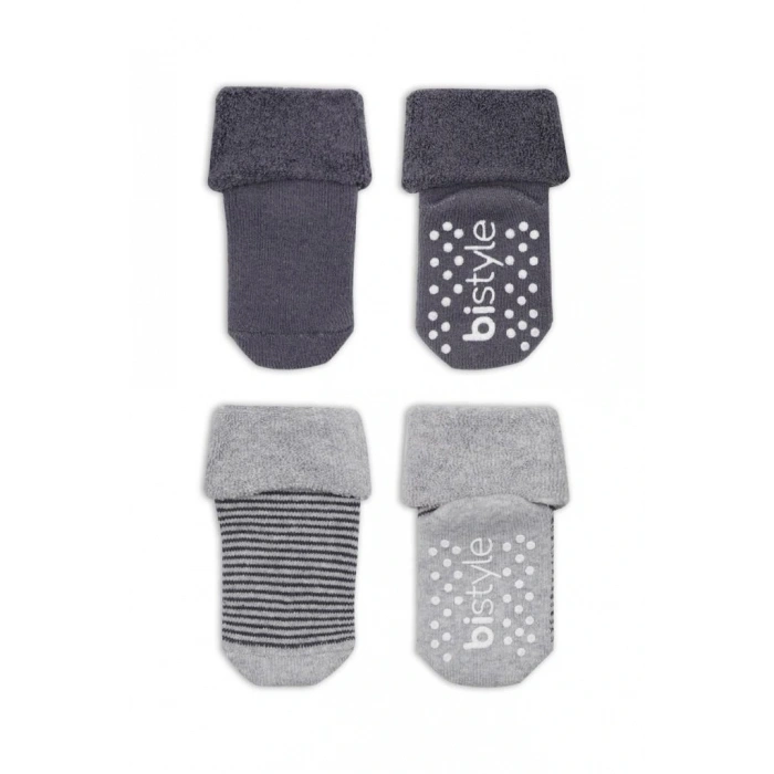 NessiWorld Çemberli Kaymaz Havlu Soket Çorap 2Li BS10503 Gri-Antrasit(ADET FİYATIDIR)