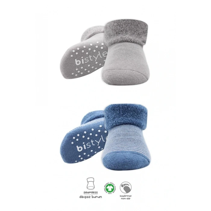 NessiWorld Çemberli Kaymaz Havlu Soket Çorap 2Li BS10503 İndigo Gri(ADET FİYATIDIR)