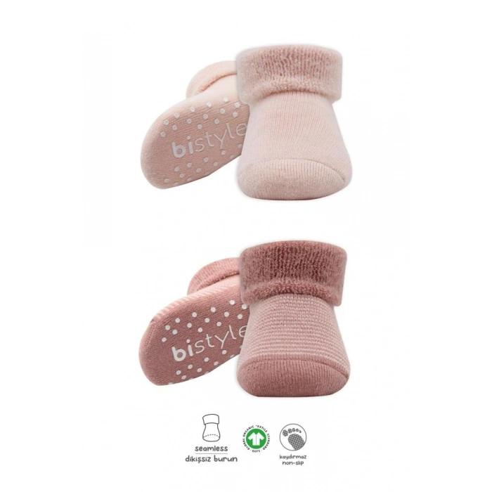 NessiWorld Çemberli Kaymaz Havlu Soket Çorap 2Li BS10503 Pudra Pembe (ADET FİYATIDIR)