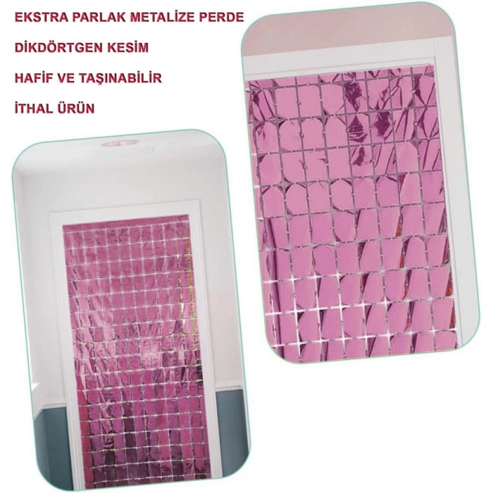 Timion NessiWorld Ekstra Metalize Rose Gold Renk Disko Dikdörtgen Kesim Kapı Perdesi Dekorasyon 1x2 Metre