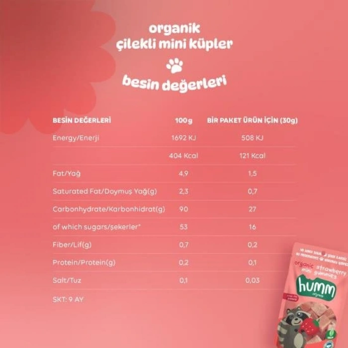 Timion Organik Çilekli Glutensiz Vegan Mini Küpler 30 Gr