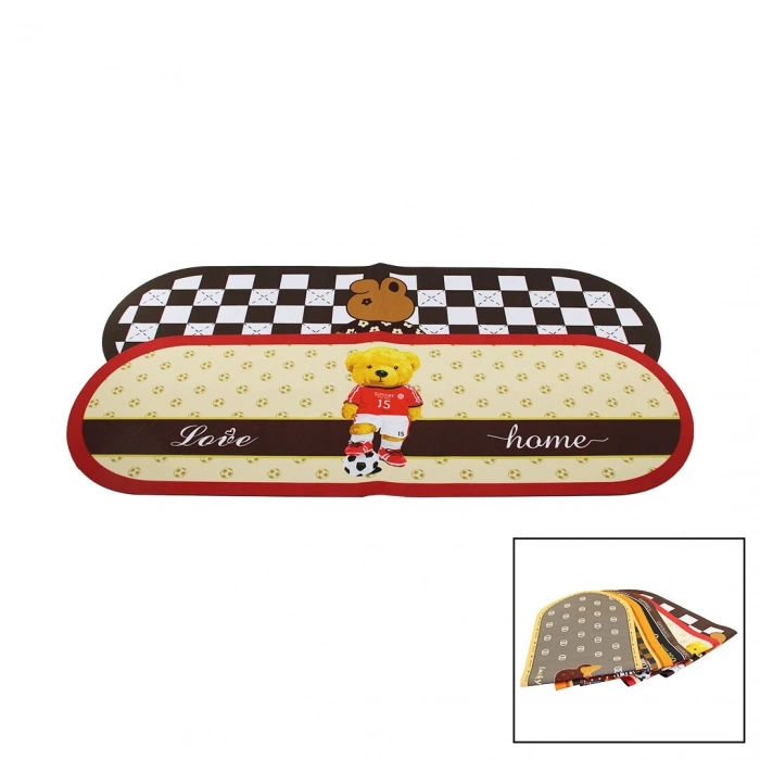 Oval Renkli Desenli - Resimli Su Emici - Sihirli  Banyo Paspası Elastik 116 X 37.5cm (5148)