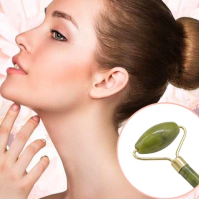 Özel Süngerli Kutusunda Kırılmaz Çift Taraflı 2li Cilt Yüz Masaj Aleti Jade Roller Yeşim Taşı (5148)