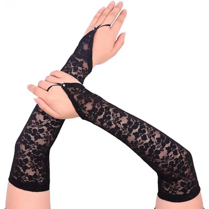 Timion Parmak Askılı Zarif Gece Şıklığı Dantel Eldiven 40 cm