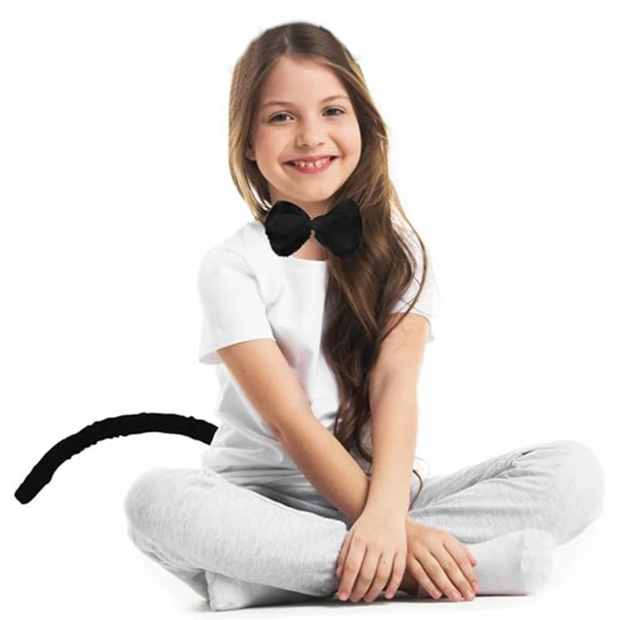 Peluş Siyah Renk Kuyruk ve Papyon Yetişkin Çocuk Uyumlu (5148)