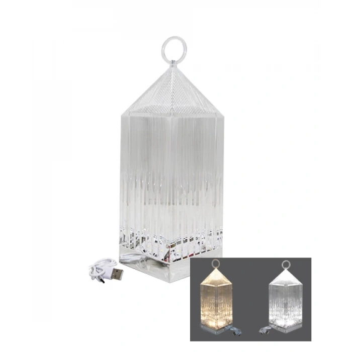 Piramit Kristal 3 Renk Led Dokunmatik Usb Şarjlı Masa Lambası (5148)