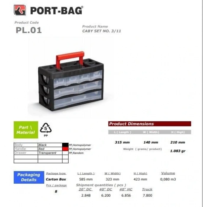 Timion Portbag Pl01 Caby 3/11 Çekmece Seti