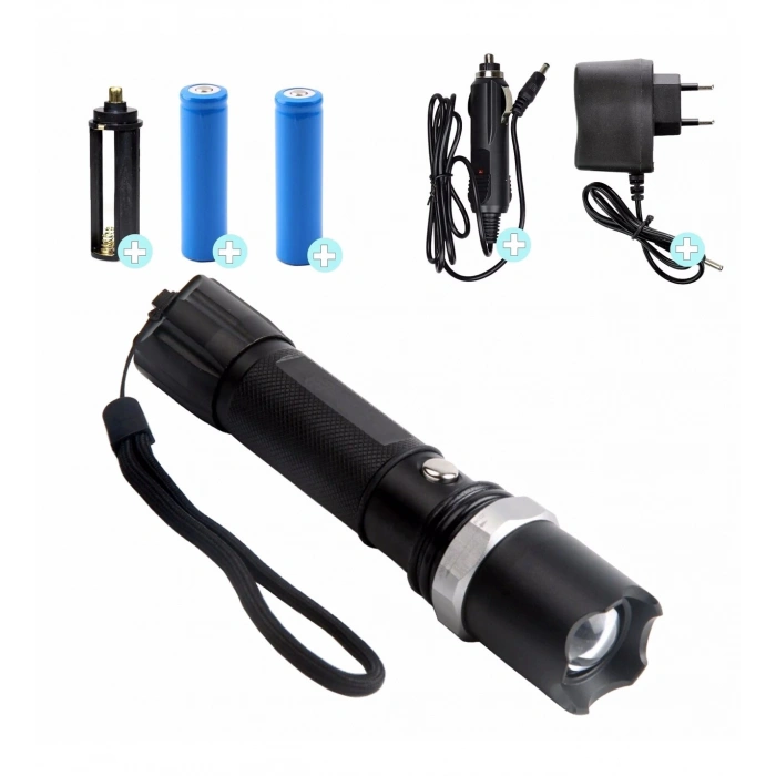 Profesyonel Şarjlı El Feneri Uzun Menzilli Şarjlı Zoomlu Süper Güçlü Acil Durum Feneri Çift Bataryal (5148)