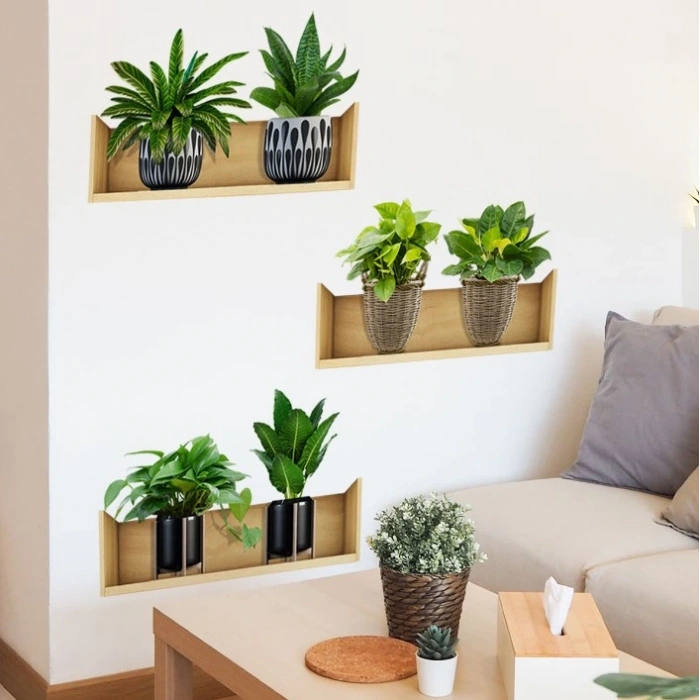 Raflı Bitki Tasarımlı Yapışkanlı Sticker 20*30 Cm 3lü Set (5148)