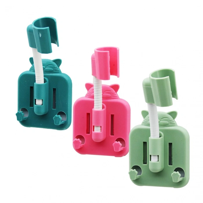 Renkli Plastik - Oturan Kedi Figürlü  Duş Askısı  4 Yön Oynar Başlık (5148)