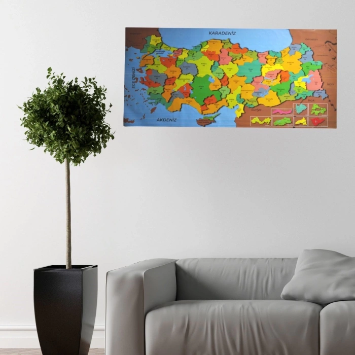 Renkli Türkiye Haritası Manyetik Yapıştırıcı Gerektirmeyen Duvar Stickerı 118 CM * 56 CM (5148)