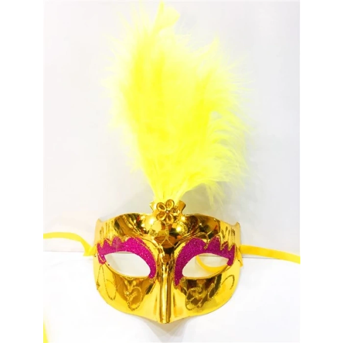 Renkli Tüylü Venedik Parti Maskesi Karışık Renk 12 Adet (5148)