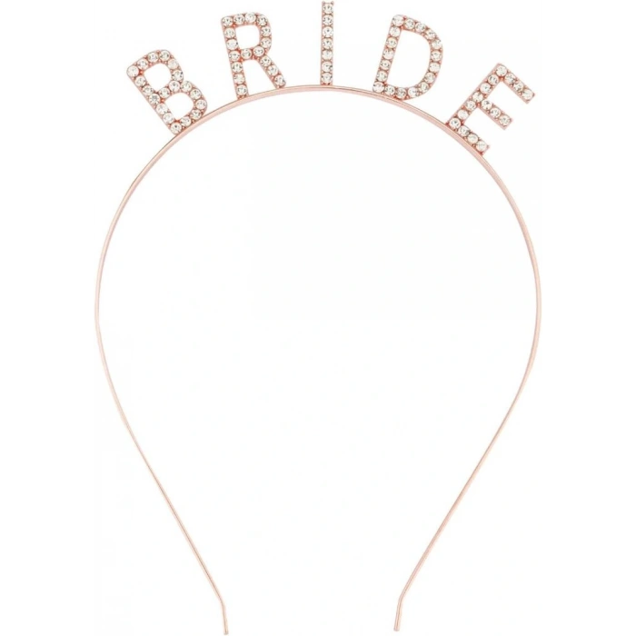 Rose Gold Renk Bekarlığa Veda Kristal Taş Bride Tacı İthal 16x10 cm