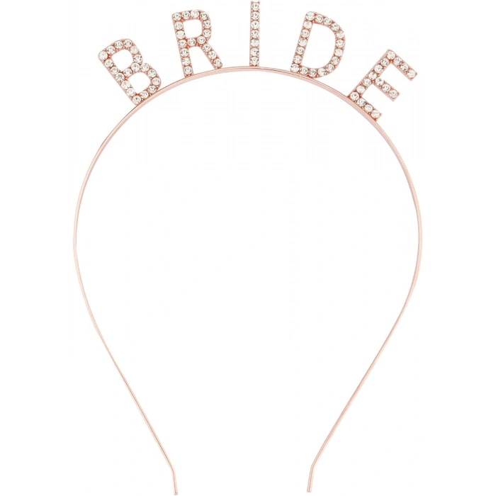 Rose Gold Renk Bekarlığa Veda Kristal Taş Bride Tacı İthal 16x10 cm (5148)