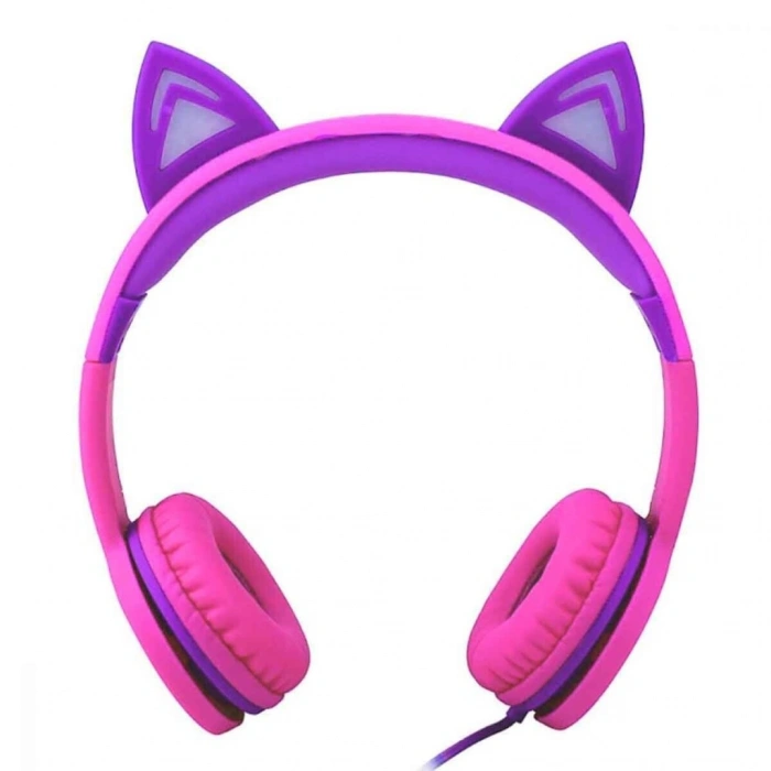 Timion S00091067 -SUN-GLE-ECH-KULAKLIK KABLOLU KEDİ ŞKL.IŞIKLI PEMBE-MOR