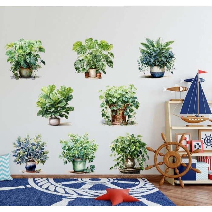 Saksılı Çiçek Tasarımlı 8li Sticker (5148)