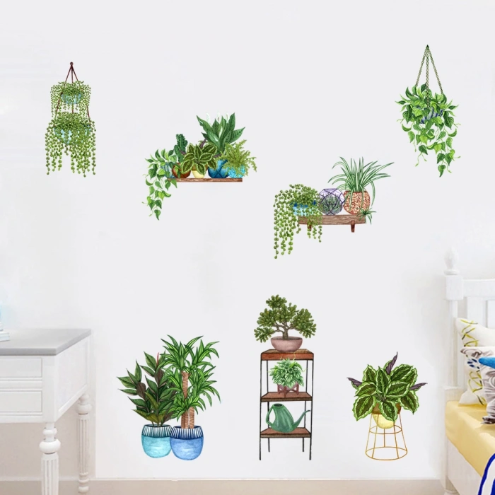 Saksılı Çiçek Tasarımlı Yapışkanlı Sticker (5148)