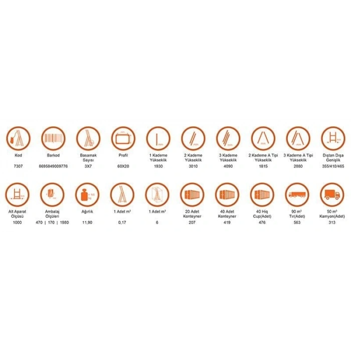 Timion Saraylı 3X7 A Tipi Sürgülü Merdiven 5,79 Metre