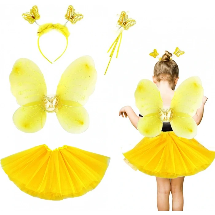 Sarı Kelebek Kostümü Çocuk  Seti 4 Parça NessiWorld