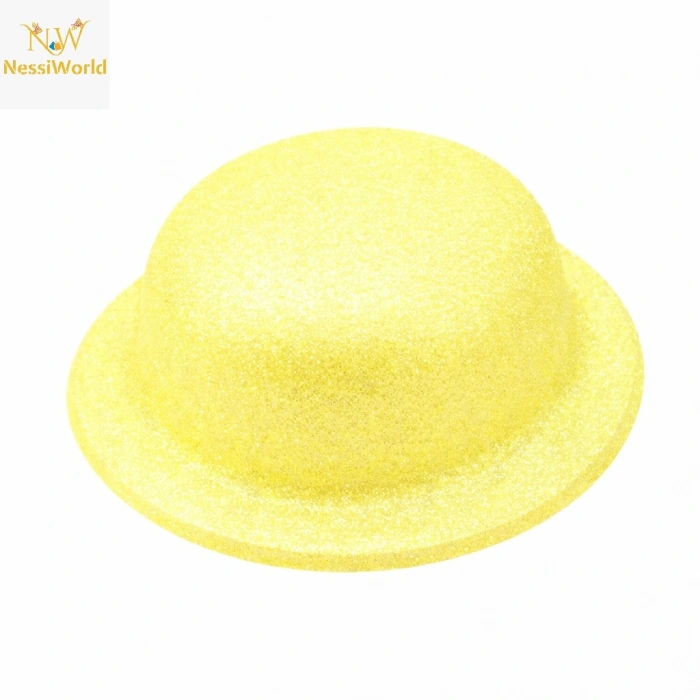 Timion Sarı Simli Melon Şapka | İnce Plastik Glitter Yetişkin Parti Şapkası
