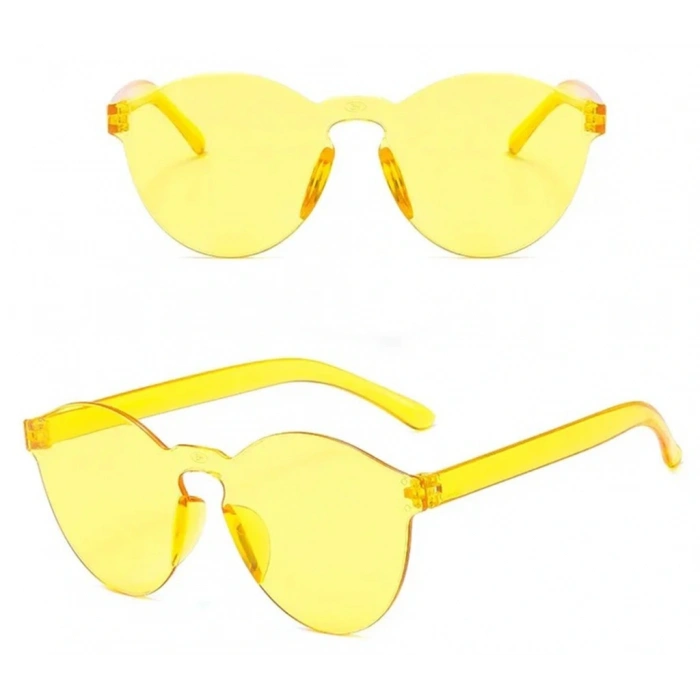 Sert Mika Oval Şekilli Çerçevesiz Sarı Gözlük Retro Parti 5x14 cm