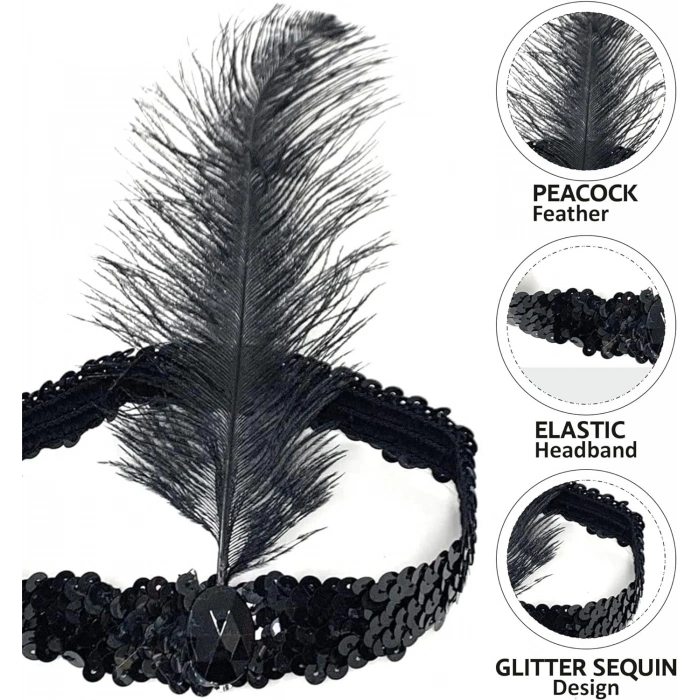 Siyah Renk Tüylü Çarliston Saç Bandı Kafa Bandı (5148)