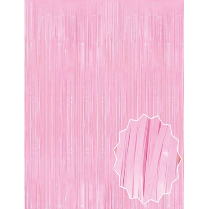 Soft Pembe Püsküllü Kapı Perdesi - Parti, Baby Shower, Cinsiyet Partisi 1x2 m
