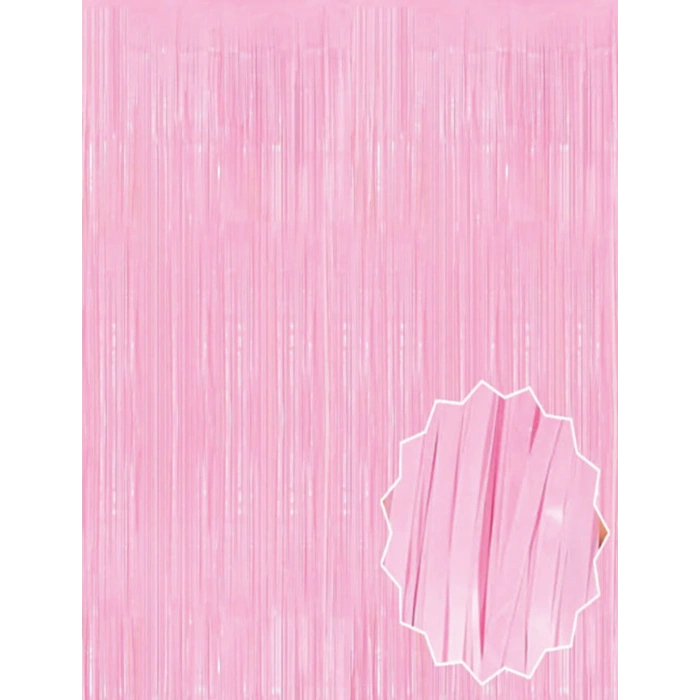 Soft Pembe Püsküllü Kapı Perdesi - Parti, Baby Shower, Cinsiyet Partisi 1x2 m (5148)