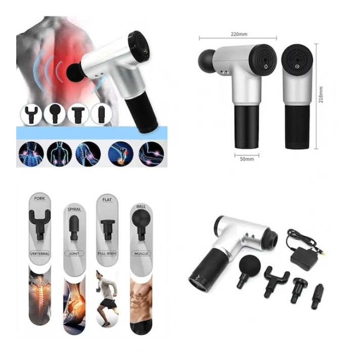 Sporcu Masaj Aleti 4 Başlıklı Şarjlı Titreşimli Yoğurmalı (5148)