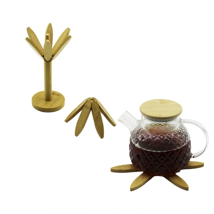 Standlı Ağaç Model 2pcs Ahşap Bambu Katlanır Nihale 6-yapraklı Çiçek Modeli= Çap: 20cm (5148)