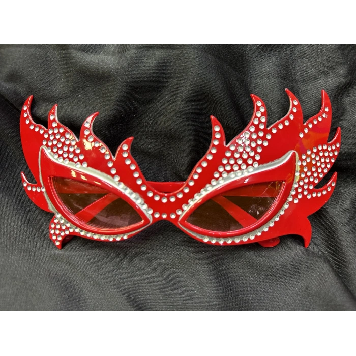 Taşlı Göz Kamaştıran Gecenin Yıldızı Kırmızı Parti Alev Gözlük (5148)