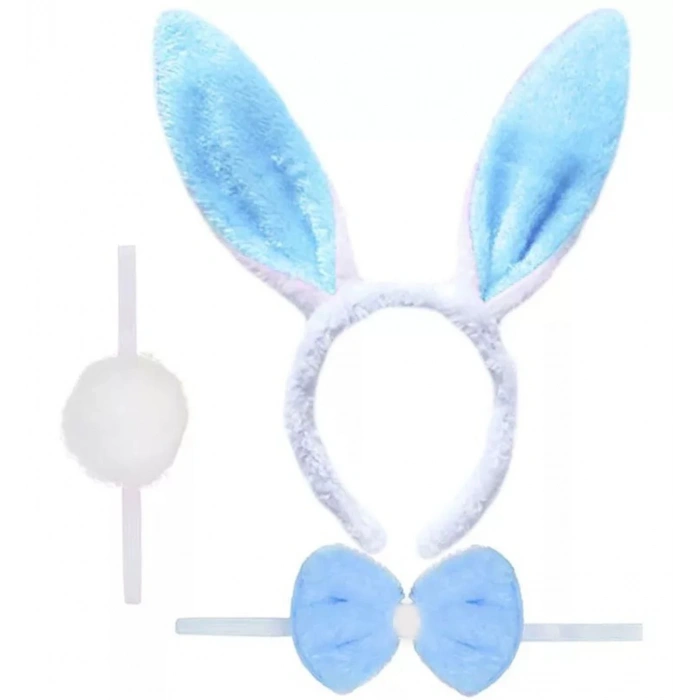Tavşan Kostüm Seti Taç Papyon Ponpon Kuyruk Mavi (5148)