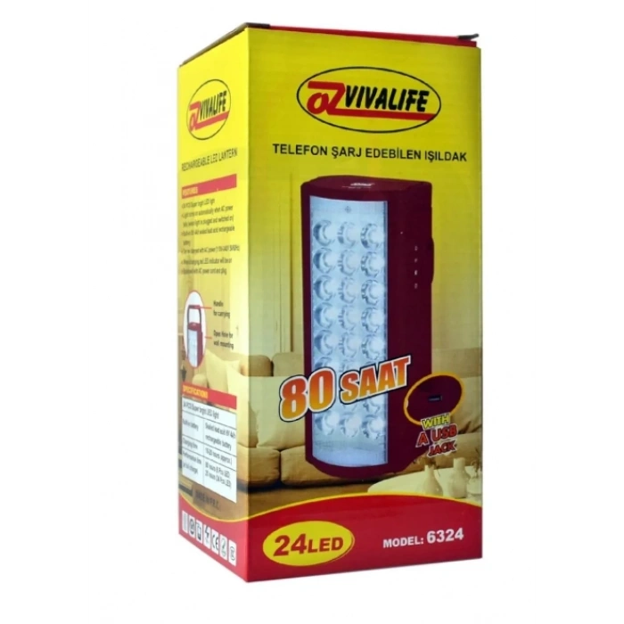 Telefon Şarj Edebilen Şarjlı Işıldak 24 Led Usb 80 Saat Kesintisiz Işık (5148)