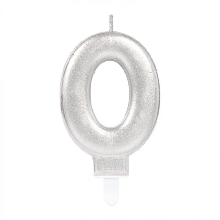 Timion 0 Rakam Mum Gümüş Renk (5148)