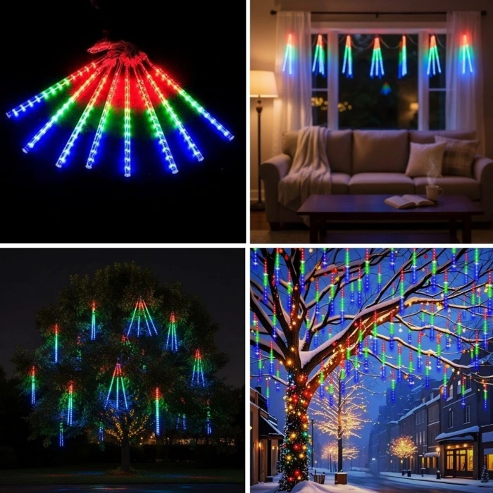 Timion 10'lu 45 Cm Uzunluğunda Plastik Meteor 2m Kablo Led Usb Rgb Ağaç Işığı – Renk Değiştiren Asmalı Dekoratif Bahçe Ve Dış Mekan Aydınlatması (5148)