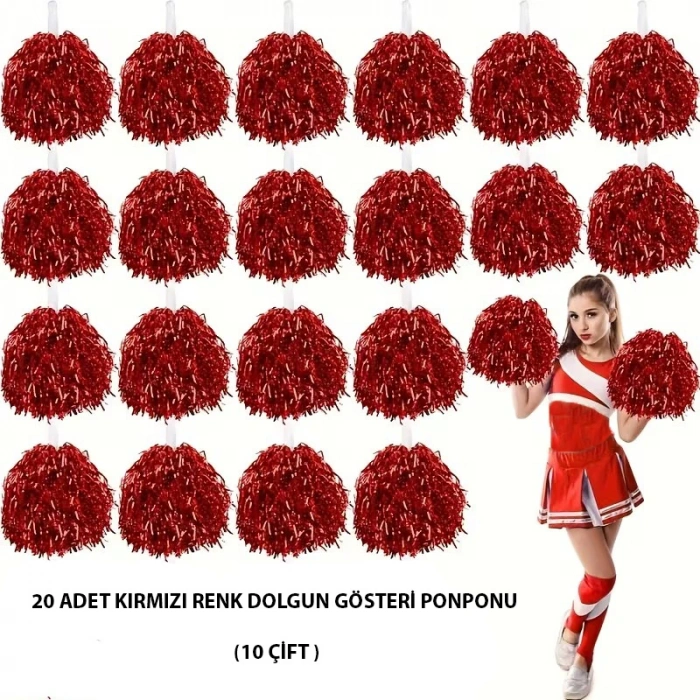 Timion 10 Çift ( 20 Adet ) Kırmızı Renk 23 Nisan 19 Mayıs 29 Ekim Okul Gösteri Ponponları (5148)