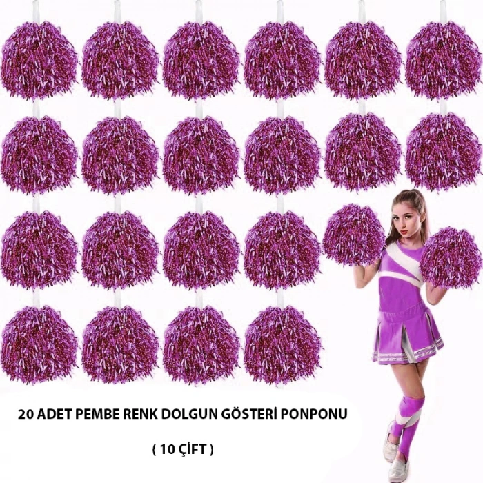 Timion 10 Çift ( 20 Adet ) Pembe Renk 23 Nisan 19 Mayıs 29 Ekim Okul Gösteri Ponponları (5148)