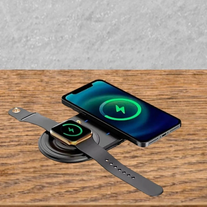 Timion 2si 1arada Kablosuz Saat,Kulaklık ve Telefon Hızlı Şarj Etme Aparatı (5148)