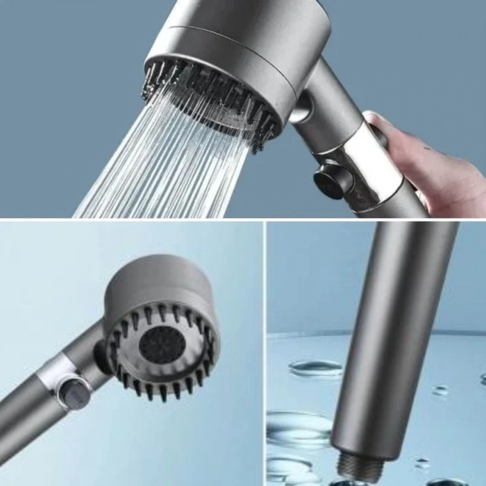 Timion 3 Kademeli Turbo Basınçlı Masaj Başlıklı Silikon Fırçalı Duş Başlığı – Yüksek Basınçlı Su Tasarruflu Duş Başlığı (5148)