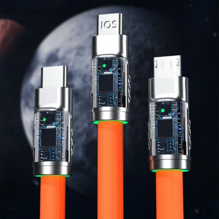 Timion 3 Şarj Aleti 1 Arada Çinko Alaşım Hızlı Şarj Kablosu Turuncu (5148)