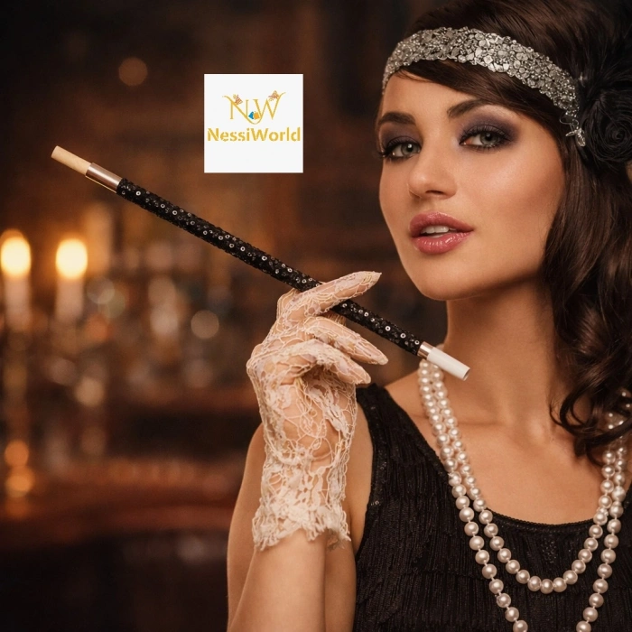 Timion 30 cm Siyah Payetli Sigara Tutacağı – 1920’ler Gatsby Parti Aksesuarı