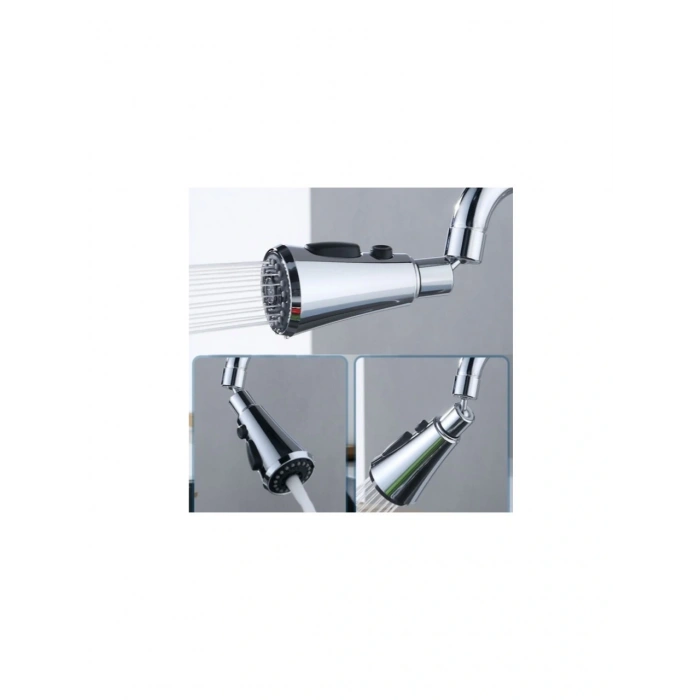Timion 360 DERECE DÖNEBİLEN- 3 MOD  KROM YAĞMUR PÜSKÜRTME BORULU KUBAR MUSLUK UCU  (5148)