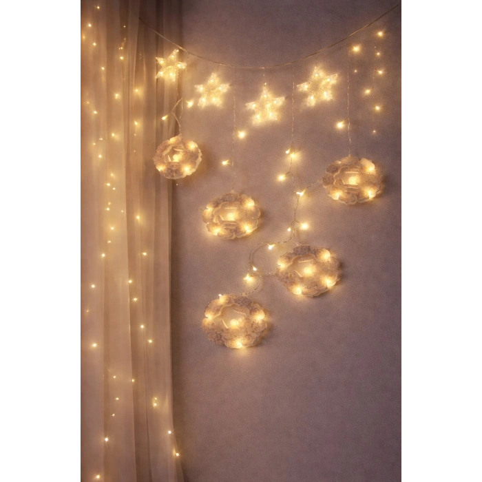 Timion 3mt Fişli - Eklemeli Ramazan Dekor Lamba - Perde Led Sarı Beyaz Yuvarlak Cami - Yıldız Ekl-09-04 (5148)