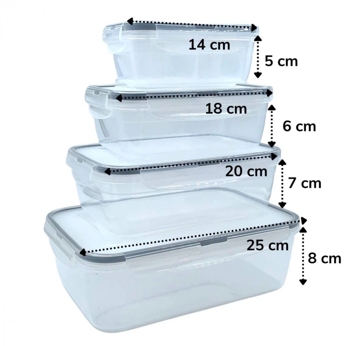 Timion 4'lü İç İçe Sızdırmaz Contalı Kilitli Kapaklı Plastik Erzak Saklama Kapları LC315 (5148)