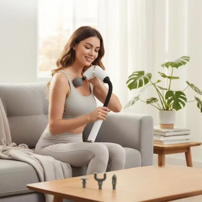 Timion 4 Farklı Başlıklı Uzun Saplı Derin Doku Masaj Tabancası, Boyun, Omuz ve Sırt için Ergonomik Saplı Çoklu Masaj Modlu Taşınabilir Masaj Aleti (5148)