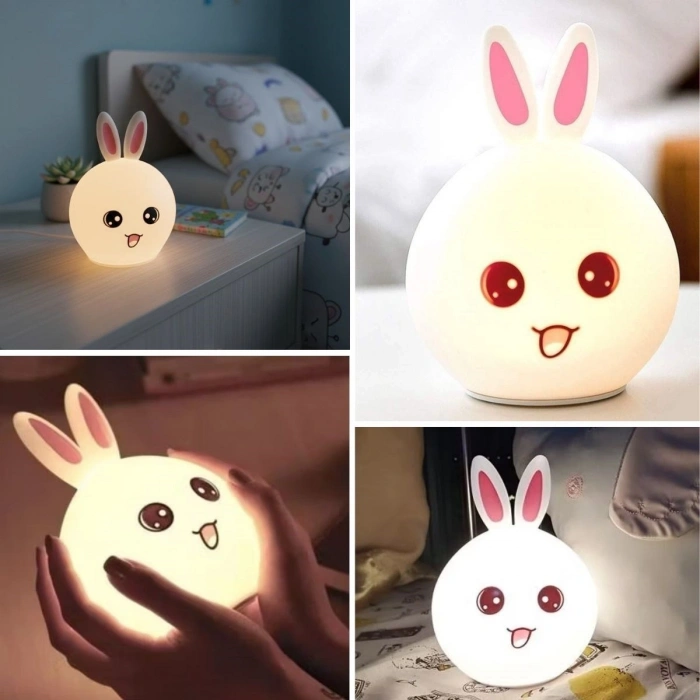 Timion 5 Farklı Renk Modlu Tavşan Figürlü Pofuduk Led Gece Lambası–yumuşak Dokulu Çocuk Odası Ve Dekoratif Şarjlı Ortam Işığı (5148)