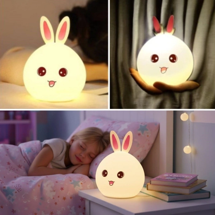 Timion 5 Farklı Renk Modlu Tavşan Figürlü Pofuduk Led Gece Lambası–yumuşak Dokulu Çocuk Odası Ve Dekoratif Şarjlı Ortam Işığı (5148)