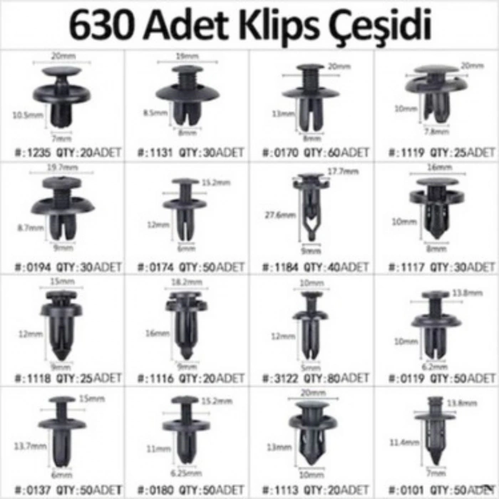 Timion 630 Adet Trim Klips Seti – Oto Panel, Kapı Döşeme, Tampon ve Pervaz İçin Evrensel Raptiye Bağlantı Elemanları (5148)