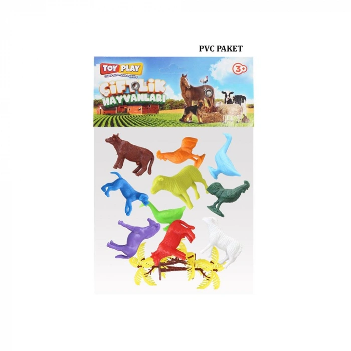Timion 676 Toy Play 12 Parça Renkli Mini Çiftlik Hayvanları Figür Seti 4-6 cm