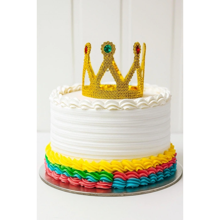 Timion Altın Işıltılı Pasta Tacı Pasta Üstü Taç Plastik Malzeme 8x8 cm (5148)